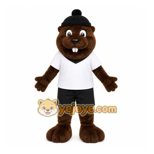 Brown Beaver Mascot Costume with Custom Logo