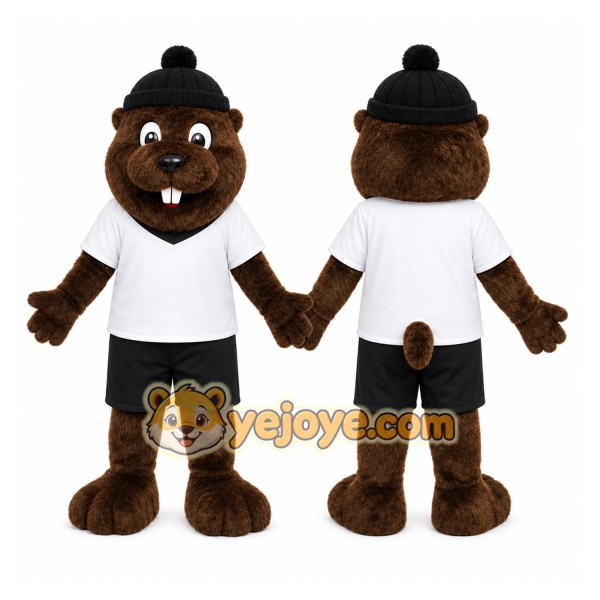 Brown Beaver Mascot Costume with Custom Logo