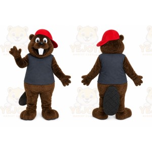 Brown Beaver Mascot Costume with Custom Logo