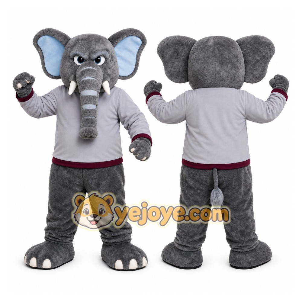 Gray Elephant Mascot Costume with Custom Logo Gray Elephant Mascot Costume with Custom Logo