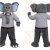 Gray Elephant Mascot Costume with Custom Logo