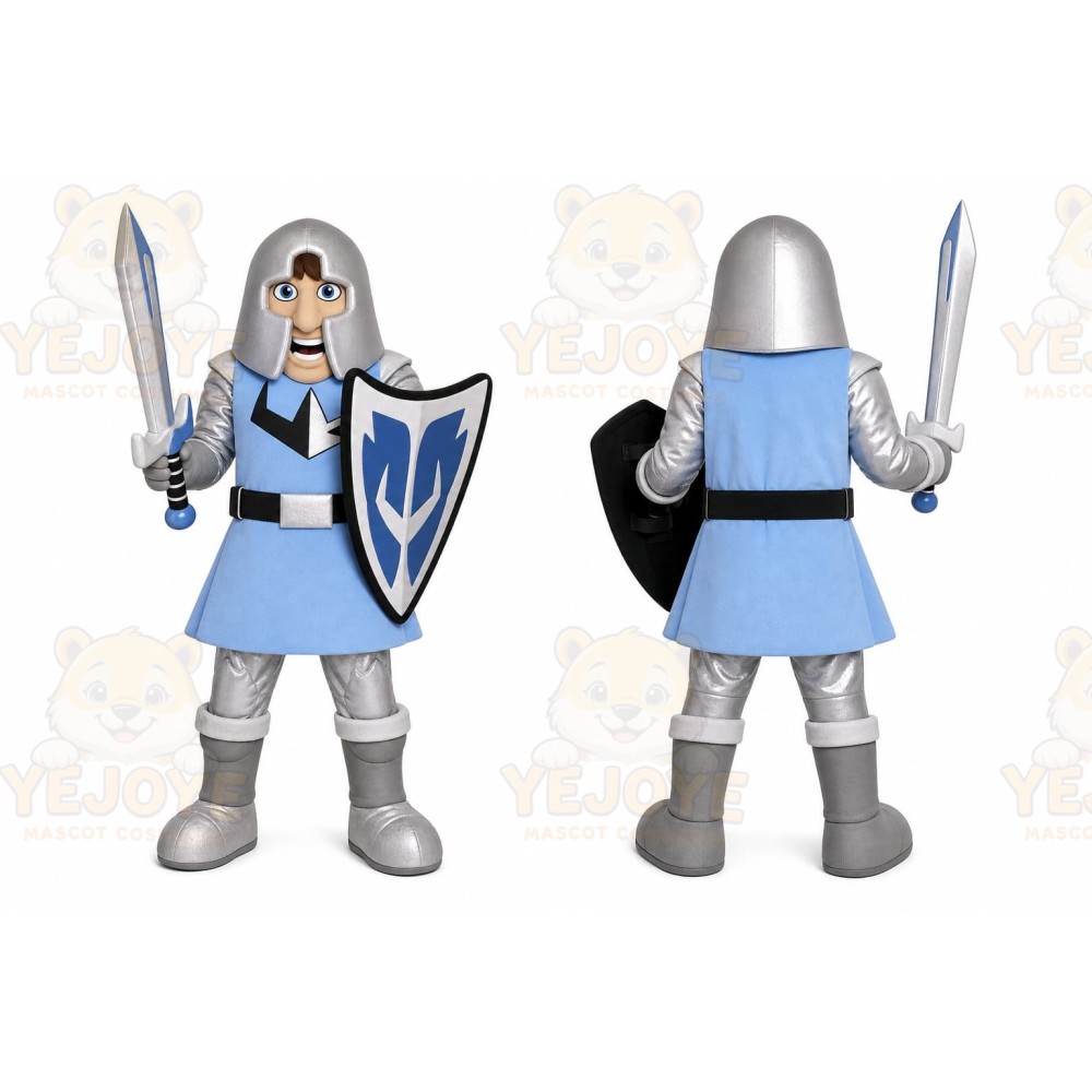 Blue Knight Mascot Costume with Custom Logo