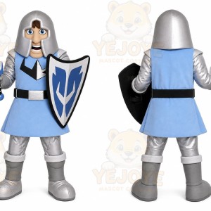 Blue Knight Mascot Costume with Custom Logo