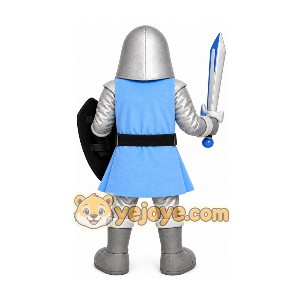 Blue Knight Mascot Costume with Custom Logo