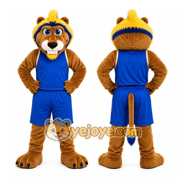 Brown Lion Mascot Costume with Custom Logo