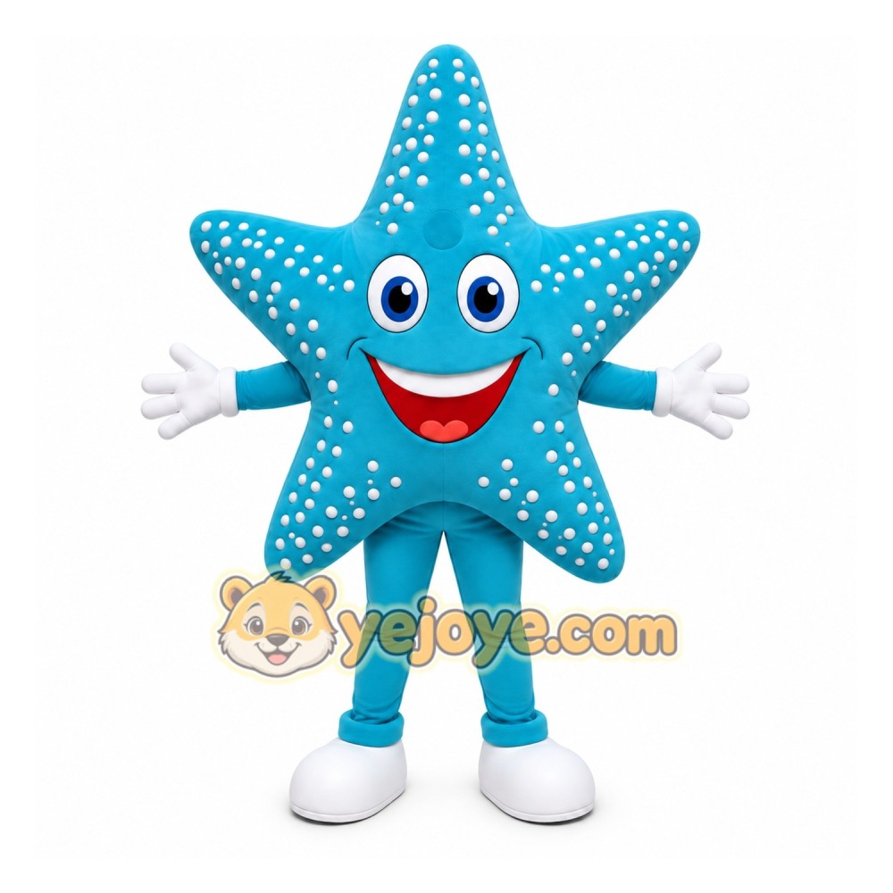 Blue Star Mascot Costume with Custom Logo Blue Star Mascot Costume with Custom Logo