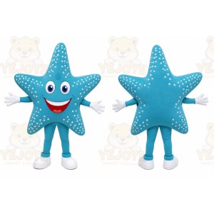 Blue Star Mascot Costume with Custom Logo