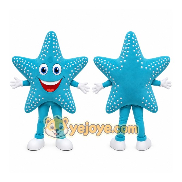 Blue Star Mascot Costume with Custom Logo