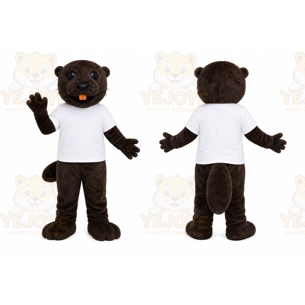 Brown Beaver Mascot Costume with Custom Logo