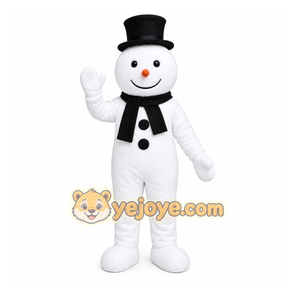 White Snowman Mascot Costume with Custom Logo