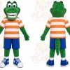 Green Alligator Mascot Costume with Custom Logo