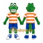 Green Alligator Mascot Costume with Custom Logo