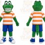Green Alligator Mascot Costume with Custom Logo