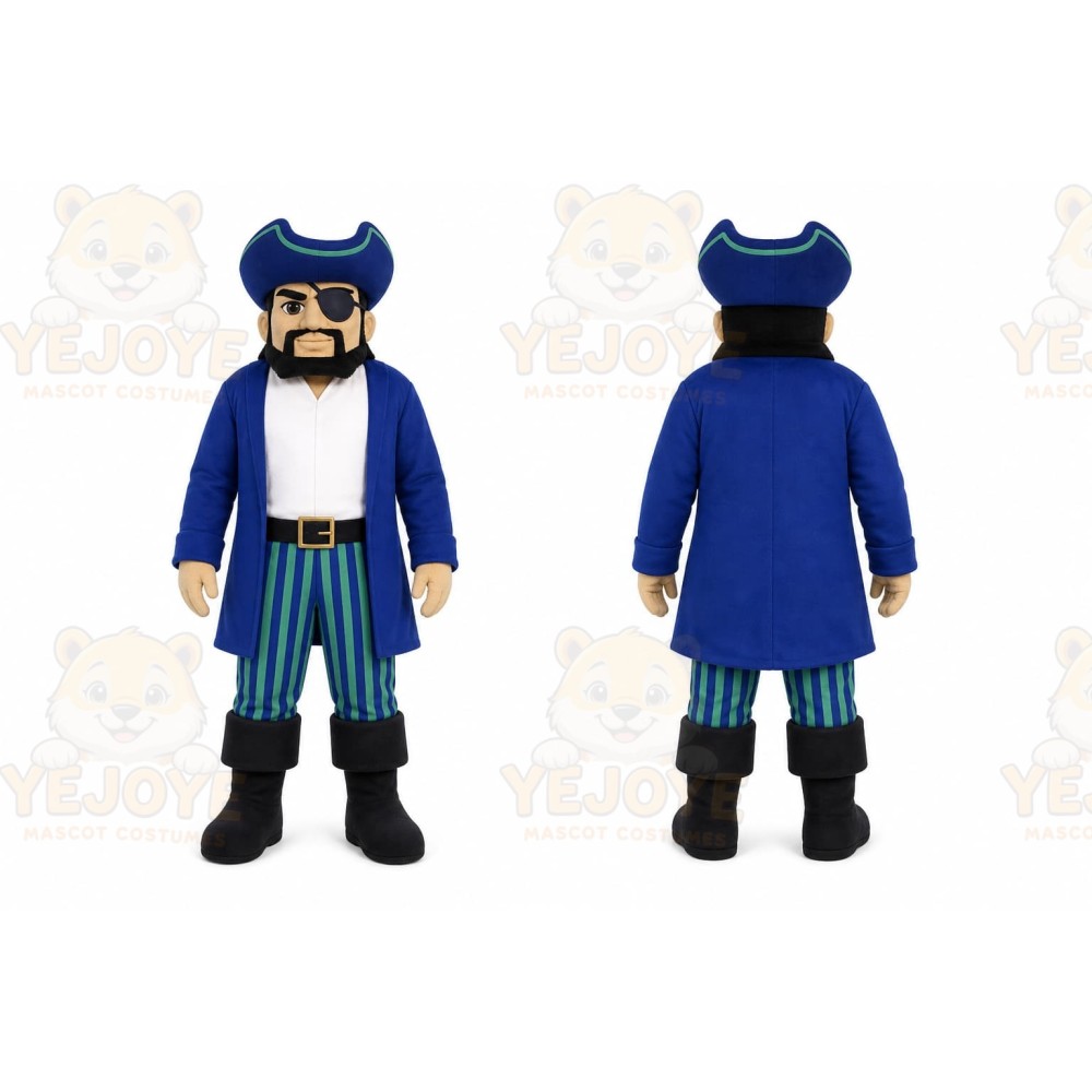 Blue Pirate Mascot Costume with Custom Logo