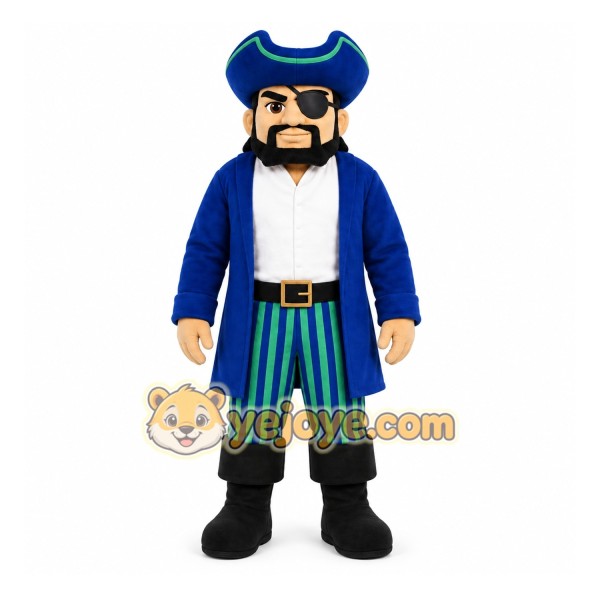 Blue Pirate Mascot Costume with Custom Logo