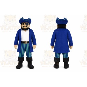 Blue Pirate Mascot Costume with Custom Logo