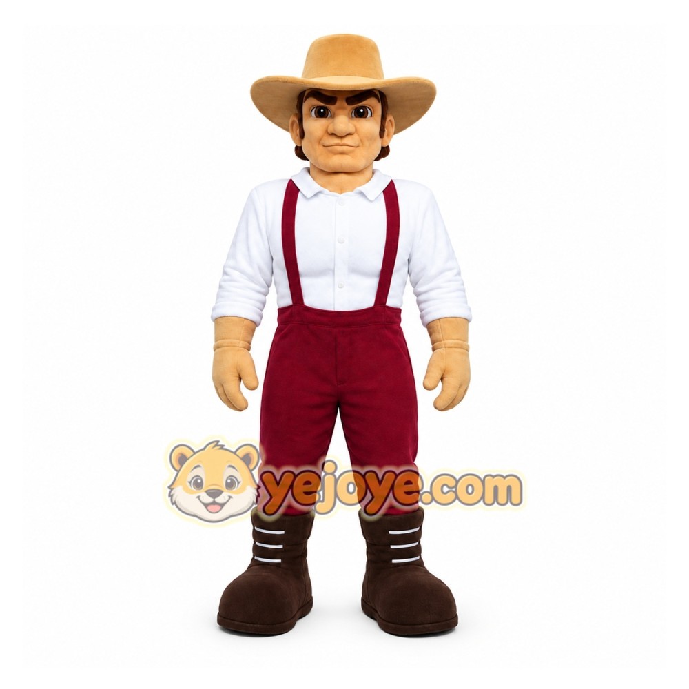 Red Cowboy Mascot Costume with Custom Logo