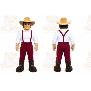 Red Cowboy Mascot Costume with Custom Logo
