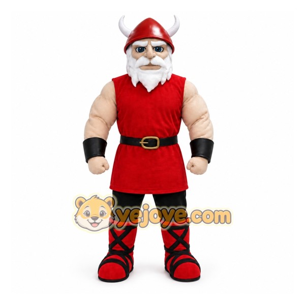 Red Viking Mascot Costume with Custom Logo