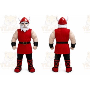 Red Viking Mascot Costume with Custom Logo