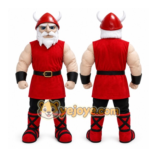 Red Viking Mascot Costume with Custom Logo