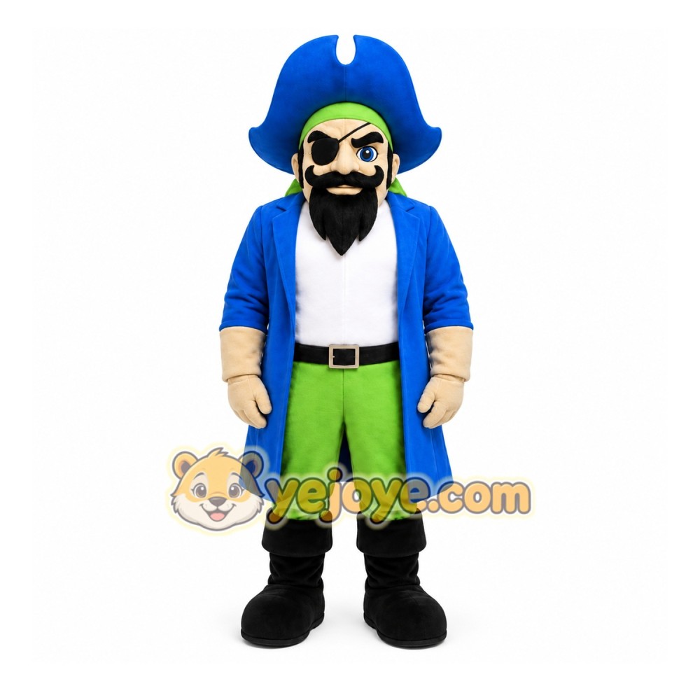 Blue Pirate Mascot Costume with Custom Logo Blue Pirate Mascot Costume with Custom Logo