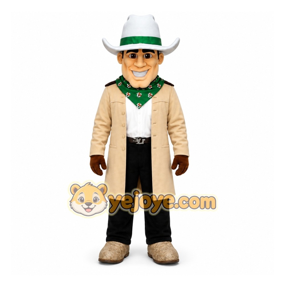 Beige Cowboy Mascot Costume with Custom Logo Beige Cowboy Mascot Costume with Custom Logo