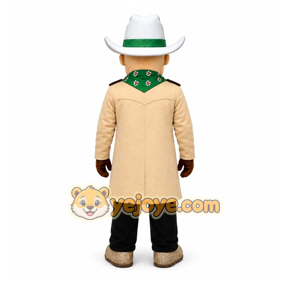 Beige Cowboy Mascot Costume with Custom Logo Beige Cowboy Mascot Costume with Custom Logo