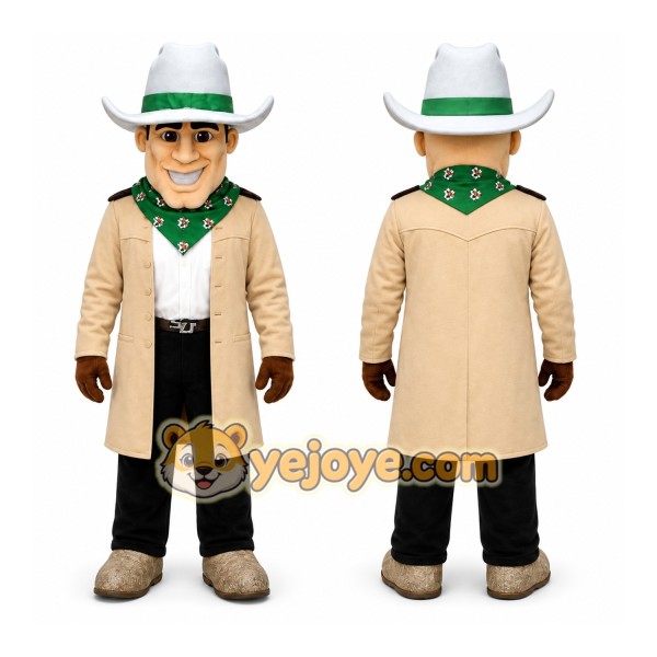 Beige Cowboy Mascot Costume with Custom Logo