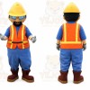 Blue Construction Worker Mascot Costume with Custom Logo