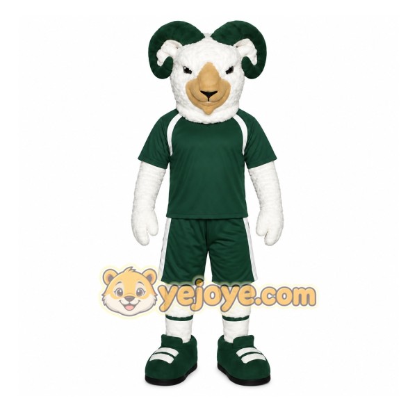 Green Ram Mascot Costume with Custom Logo Green Ram Mascot Costume with Custom Logo