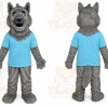 Gray Wolf Mascot Costume with Custom Logo