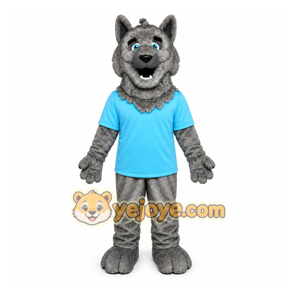 Gray Wolf Mascot Costume with Custom Logo Gray Wolf Mascot Costume with Custom Logo