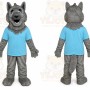 Gray Wolf Mascot Costume with Custom Logo