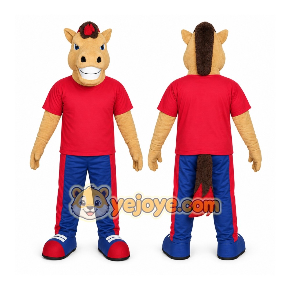 Tan Horse Mascot Costume with Custom Logo