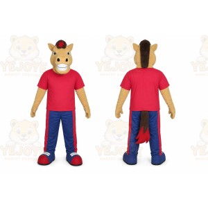 Tan Horse Mascot Costume with Custom Logo
