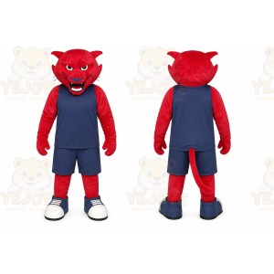 Red Cat Mascot Costume with Custom Logo