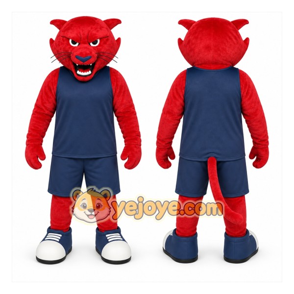 Red Cat Mascot Costume with Custom Logo