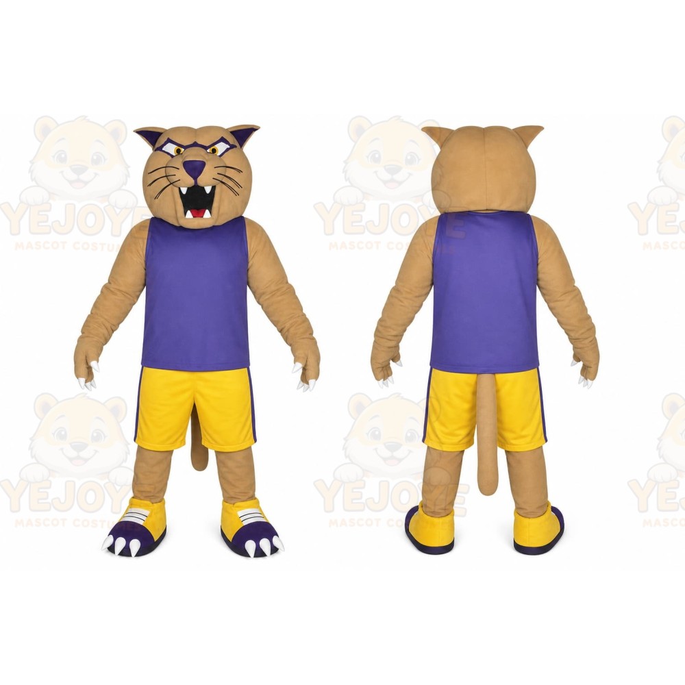 Tan Cat Mascot Costume with Custom Logo