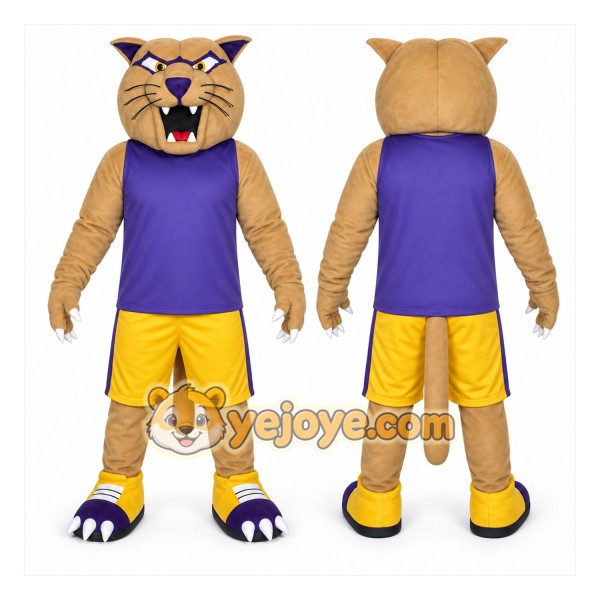 Tan Cat Mascot Costume with Custom Logo