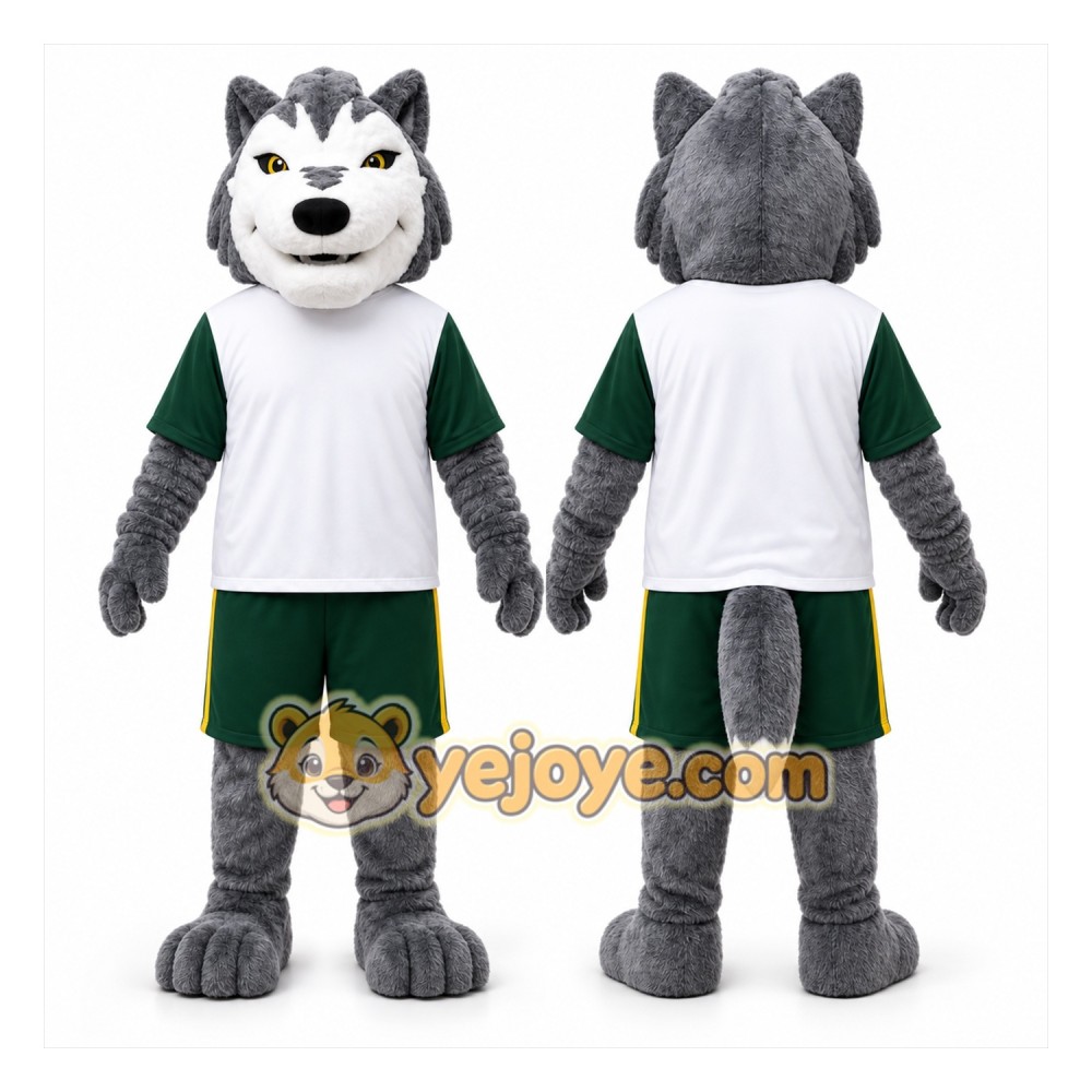 Gray Wolf Mascot Costume with Custom Logo Gray Wolf Mascot Costume with Custom Logo