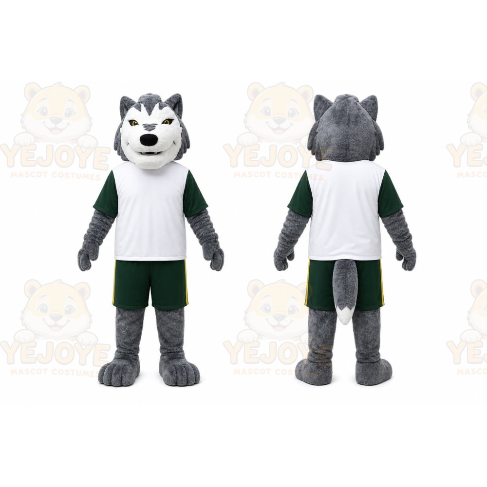 Gray Wolf Mascot Costume with Custom Logo