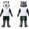 Gray Wolf Mascot Costume with Custom Logo