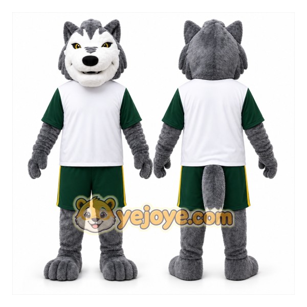 Gray Wolf Mascot Costume with Custom Logo
