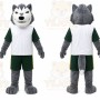 Gray Wolf Mascot Costume with Custom Logo