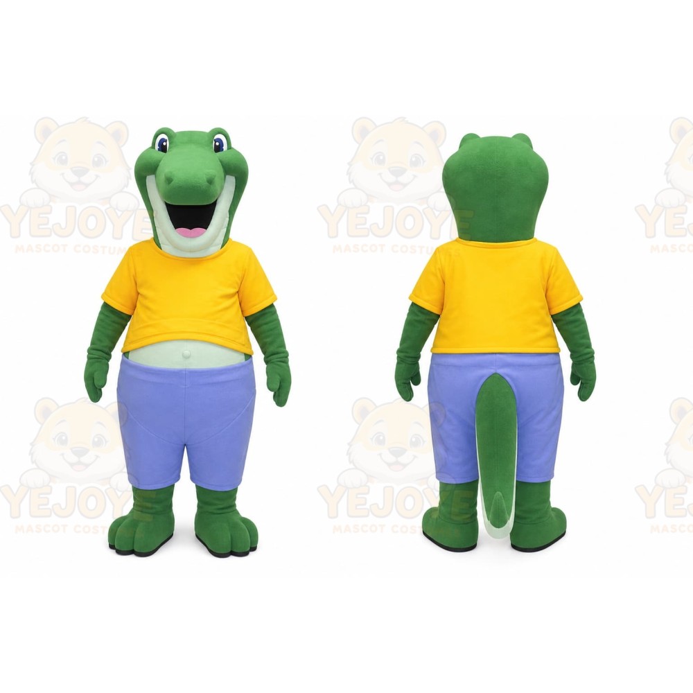 Green Dinosaur Mascot Costume with Custom Logo