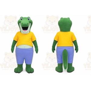 Green Dinosaur Mascot Costume with Custom Logo
