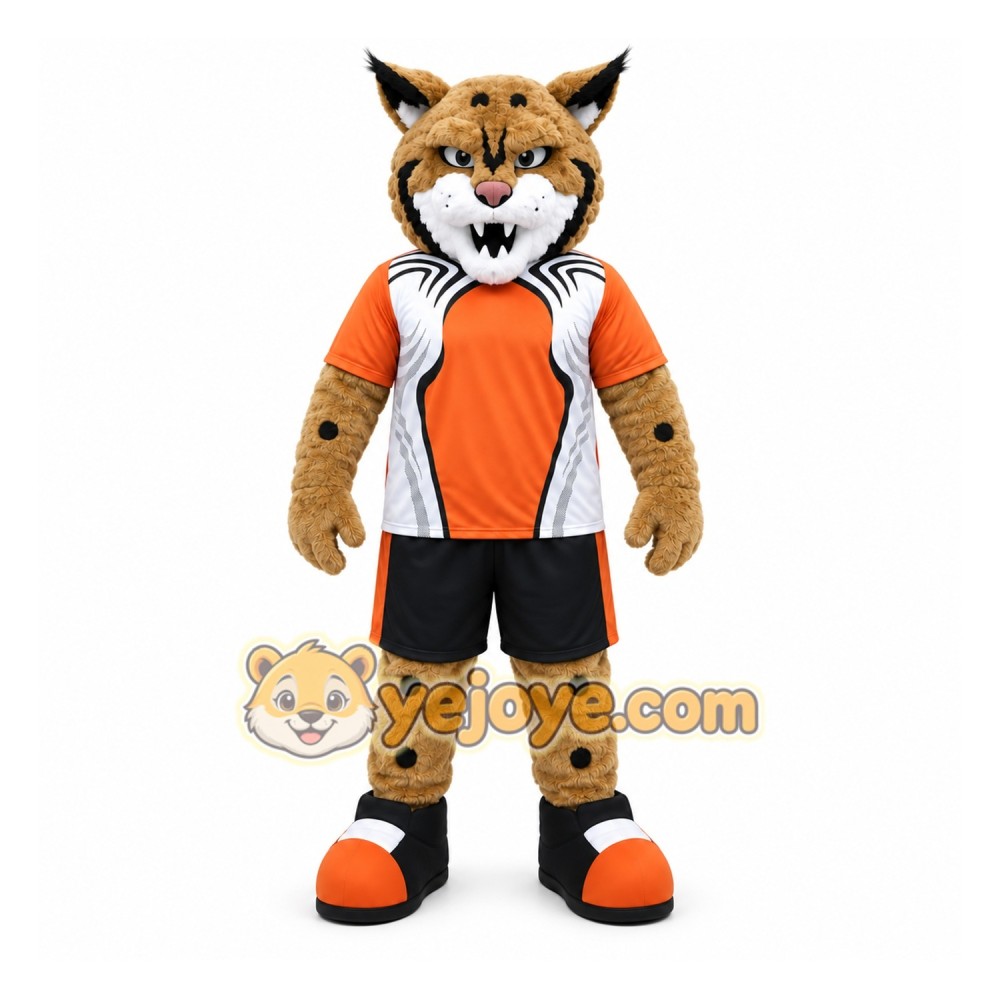 Tan Wildcat Mascot Costume with Custom Logo