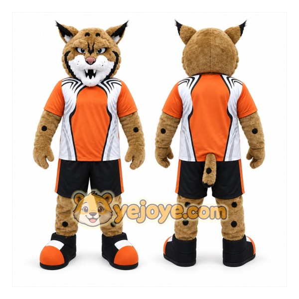 Tan Wildcat Mascot Costume with Custom Logo
