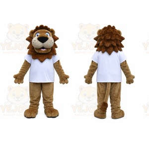 Brown Lion Mascot Costume with Custom Logo